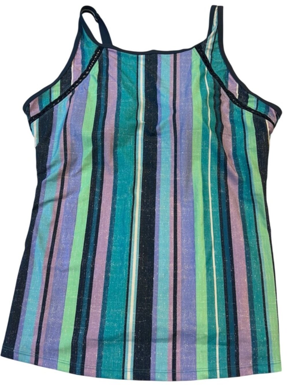 Free Country Womens XXL Tropic Turquoise Striped Tankini Swim TOP ONLY With UPF